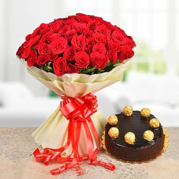 Rocher Cake With Red Roses 